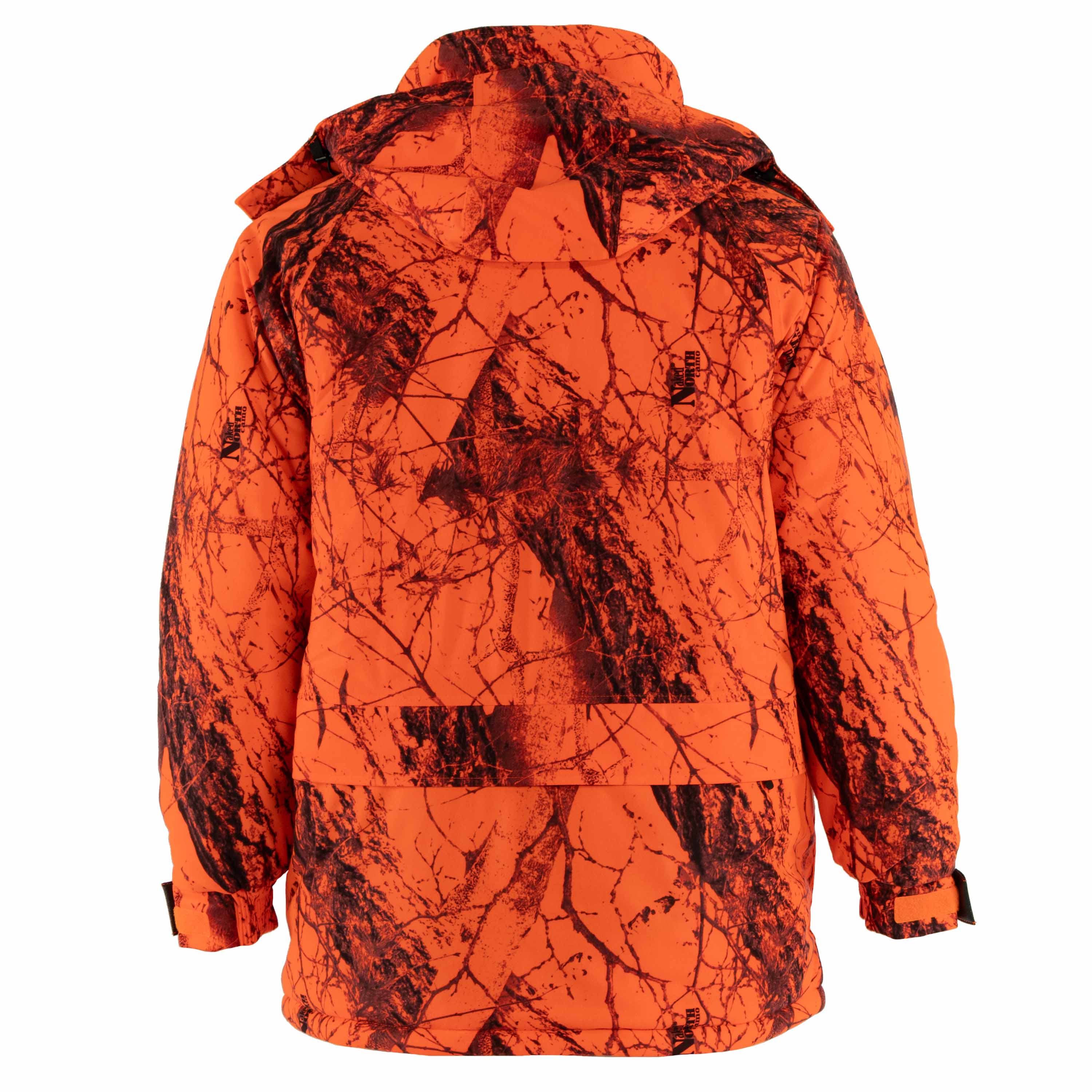 Snapcartshop whisper insulated parka - back (naked north blaze orange camo)