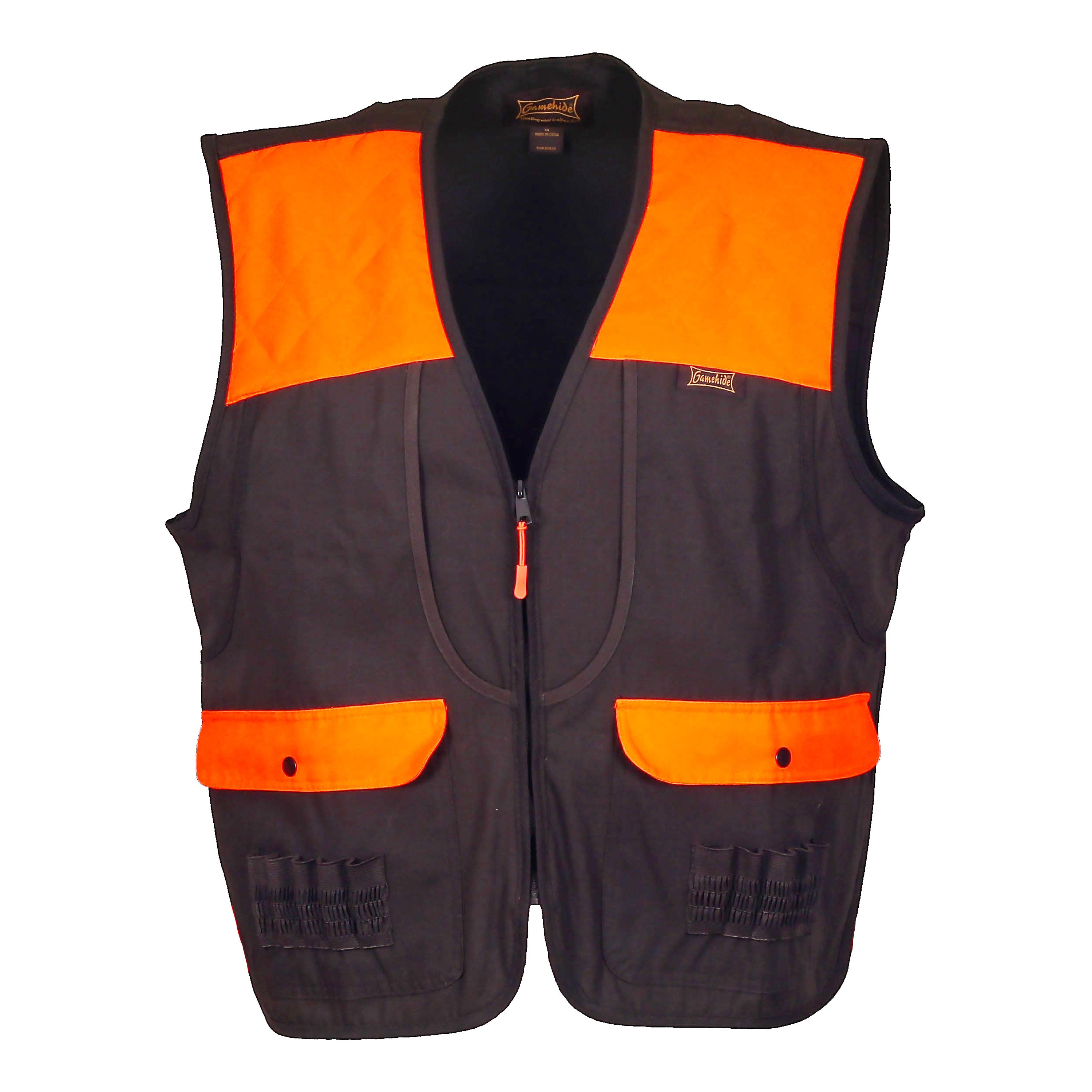 Snapcartshop shelterbelt vest front view (dark brown/blaze orange)