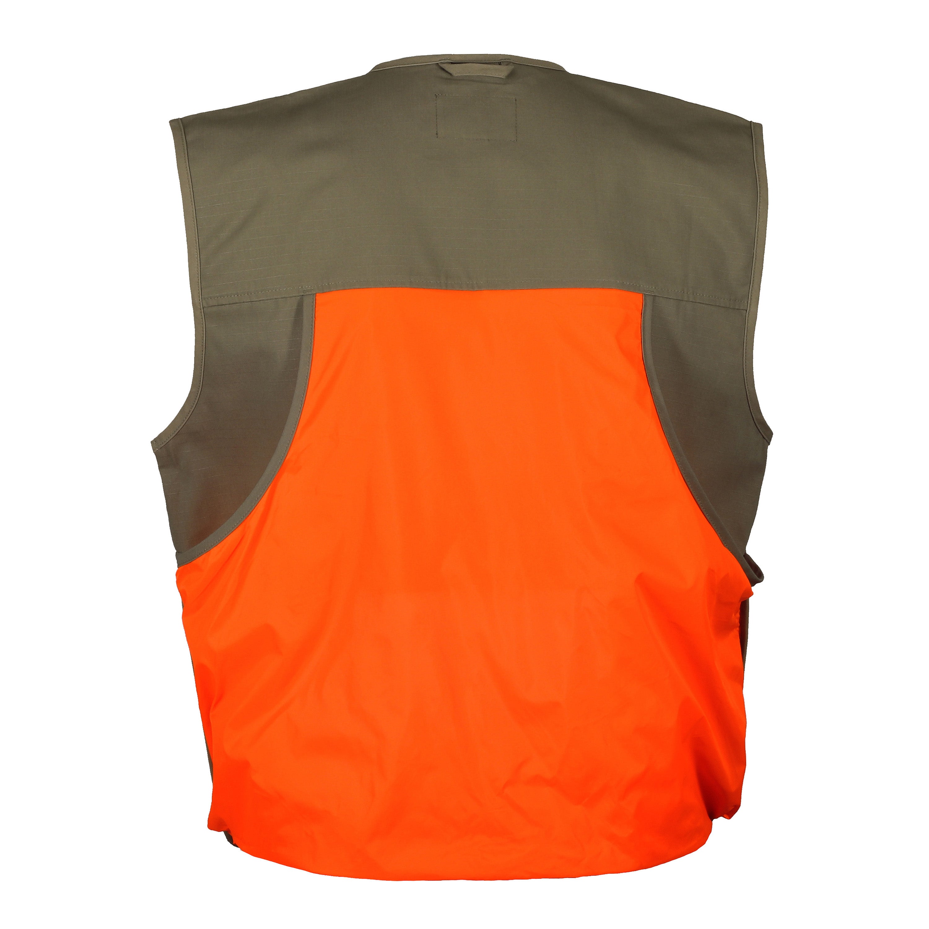 Snapcartshop shelterbelt vest back view (khaki/blaze orange)