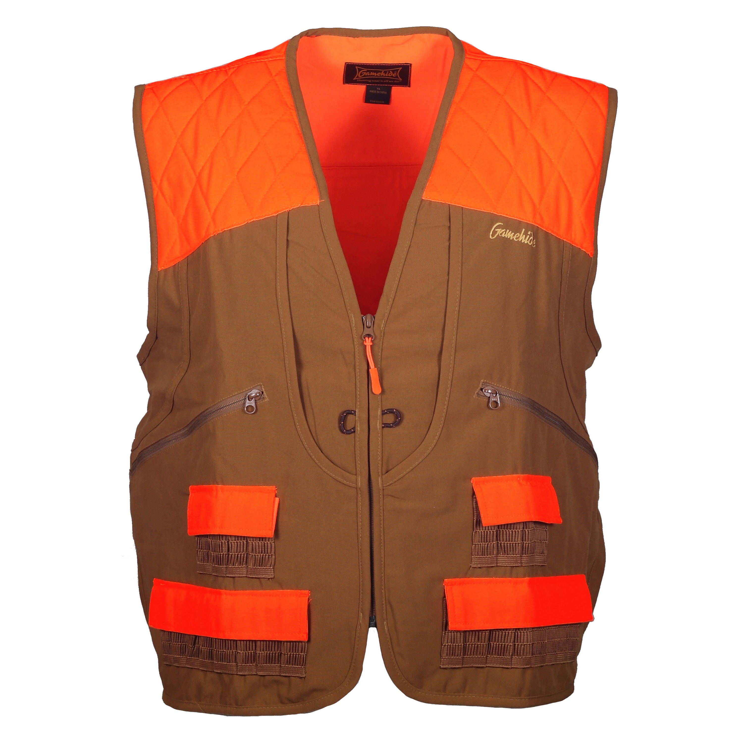 Snapcartshop Pheasant Vest front (marsh brown/blaze orange)