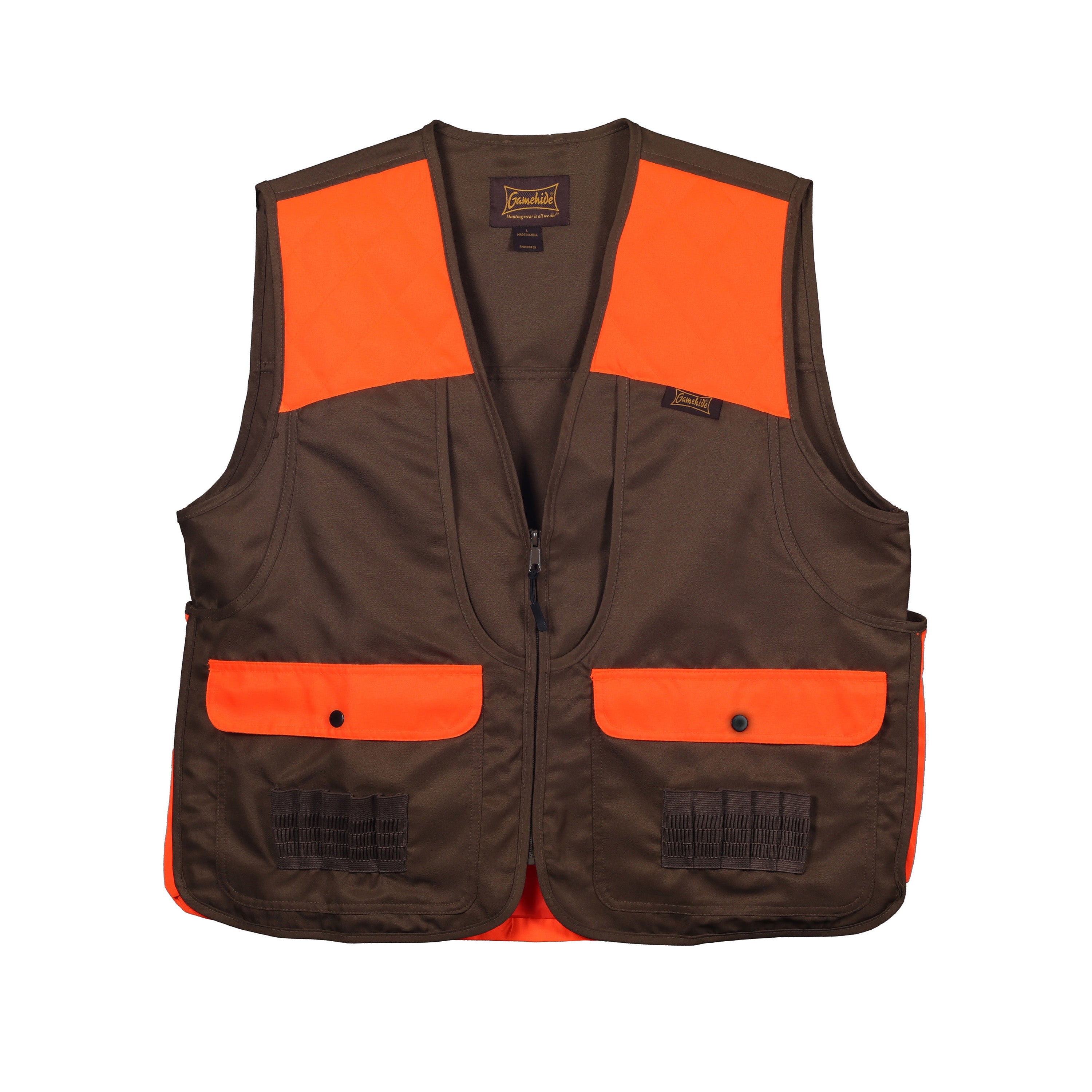 Load image into Gallery viewer, Snapcartshop Lightweight Dove & Upland Vest front (dark brown/blaze orange)
