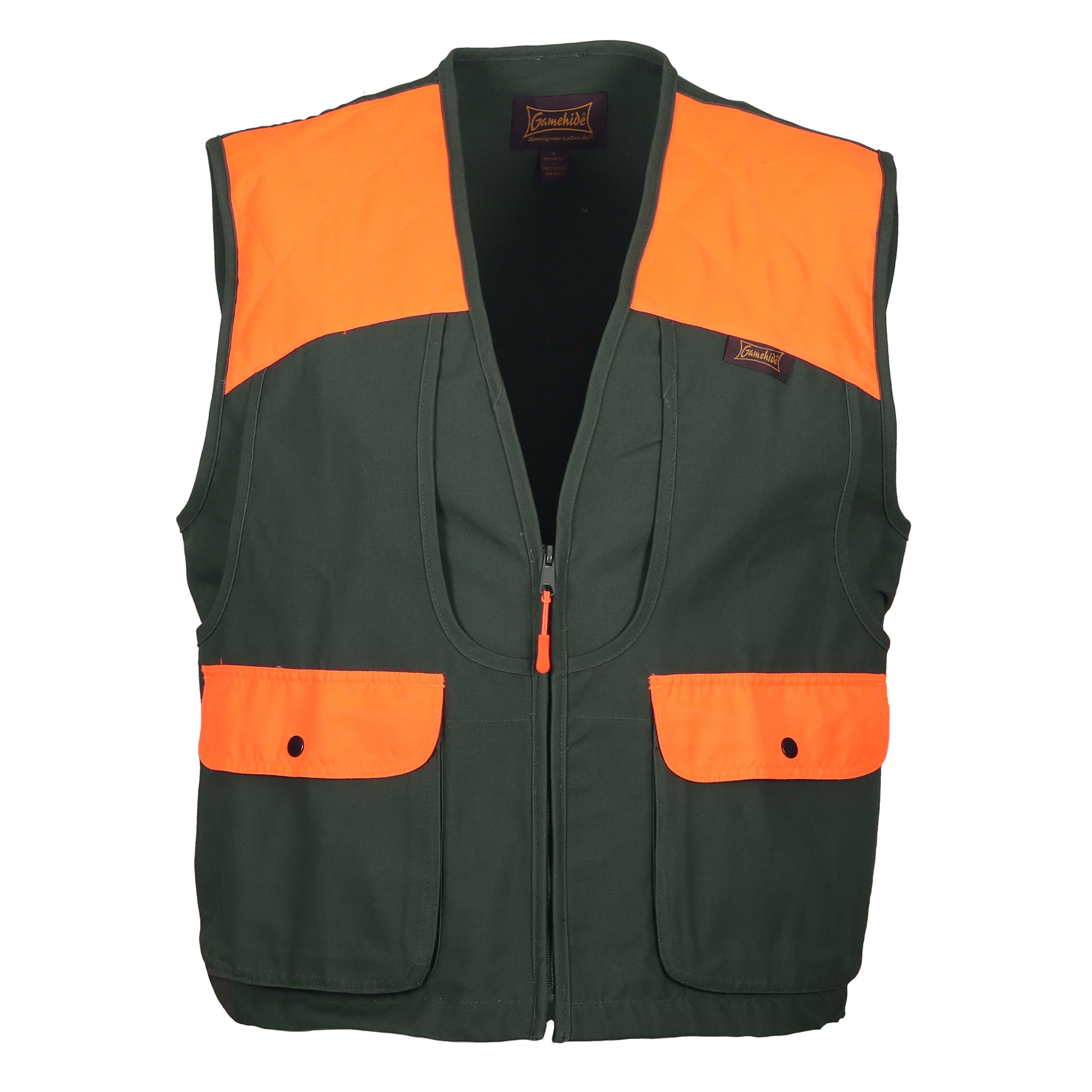 Load image into Gallery viewer, Briar Proof Upland Hunting Vest front (olive/blaze orange)
