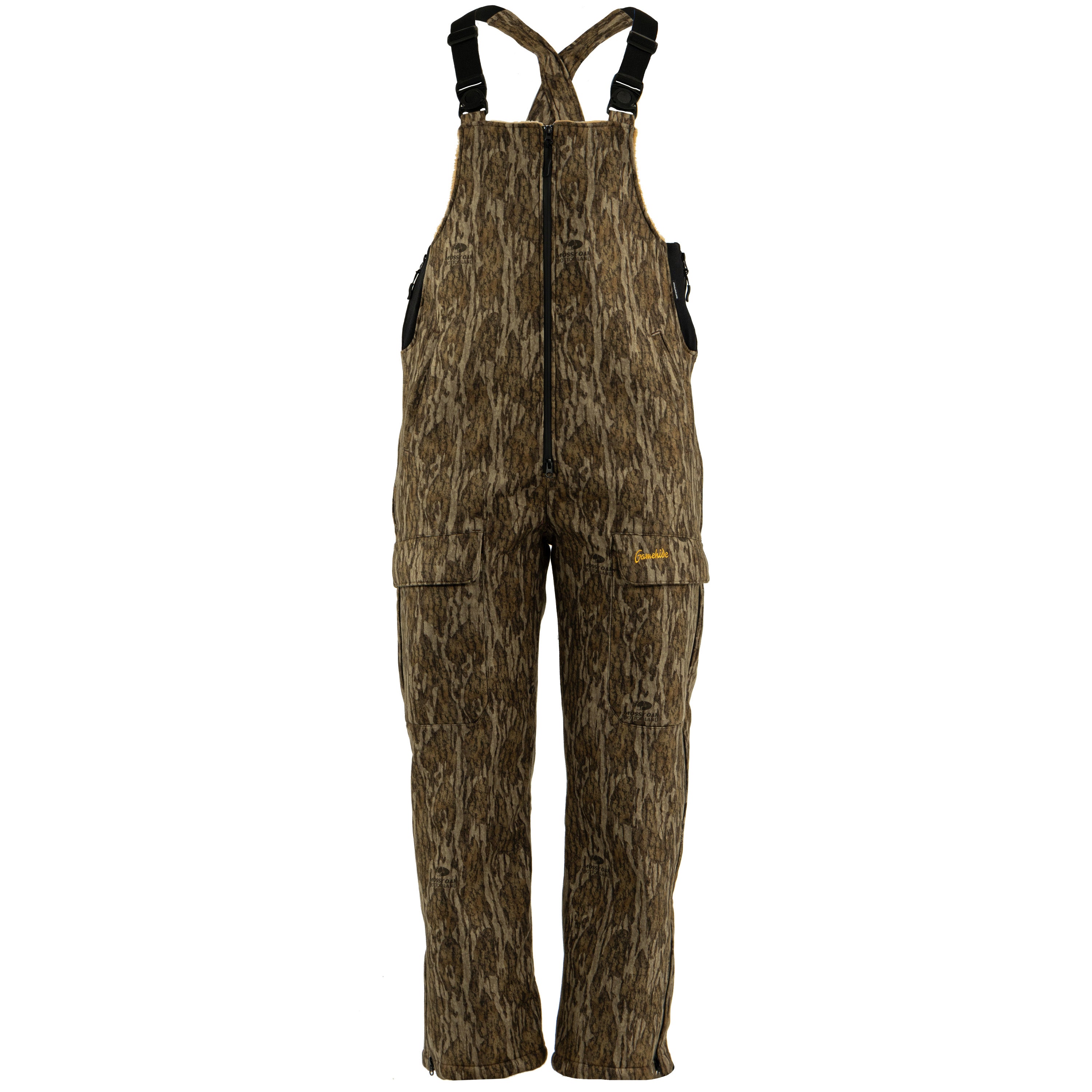 Snapcartshop whitetail bib front view (mossy oak new bottomland)
