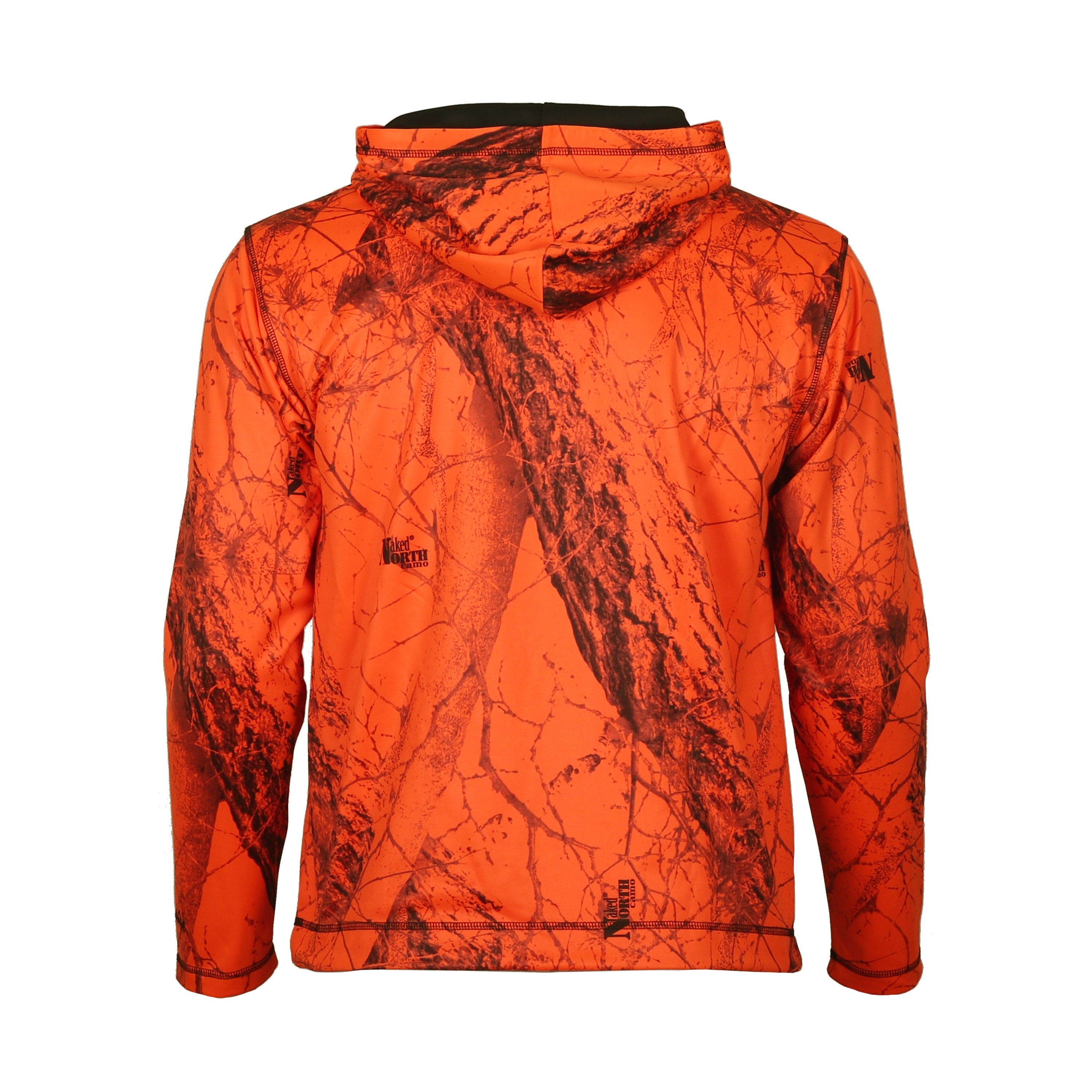 Load image into Gallery viewer, High performance fleece hoodie - back view (naked north blaze orange camo)
