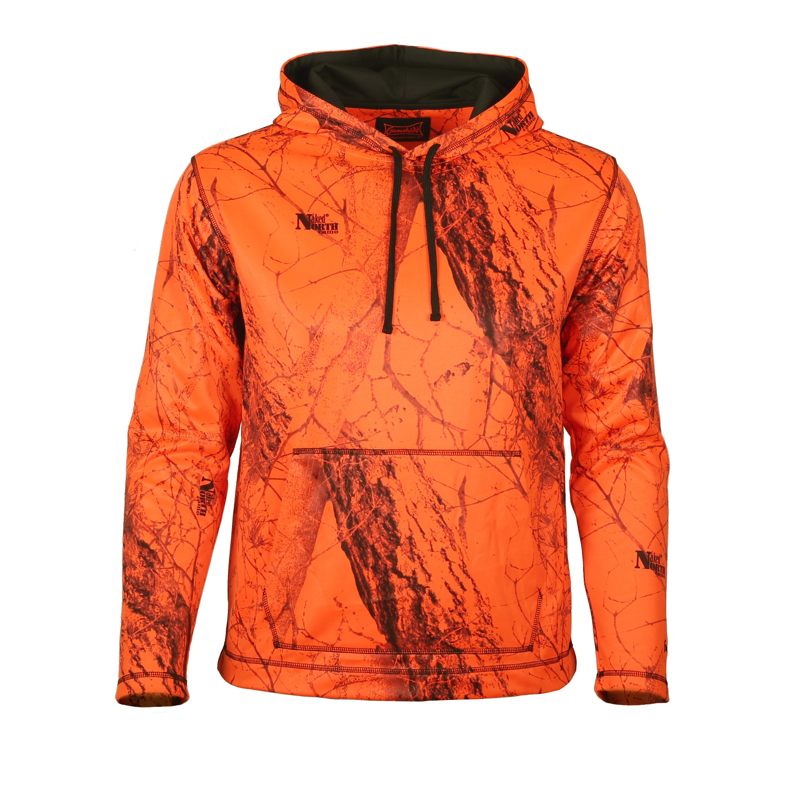 High performance fleece hoodie - front view (naked north blaze orange camo)