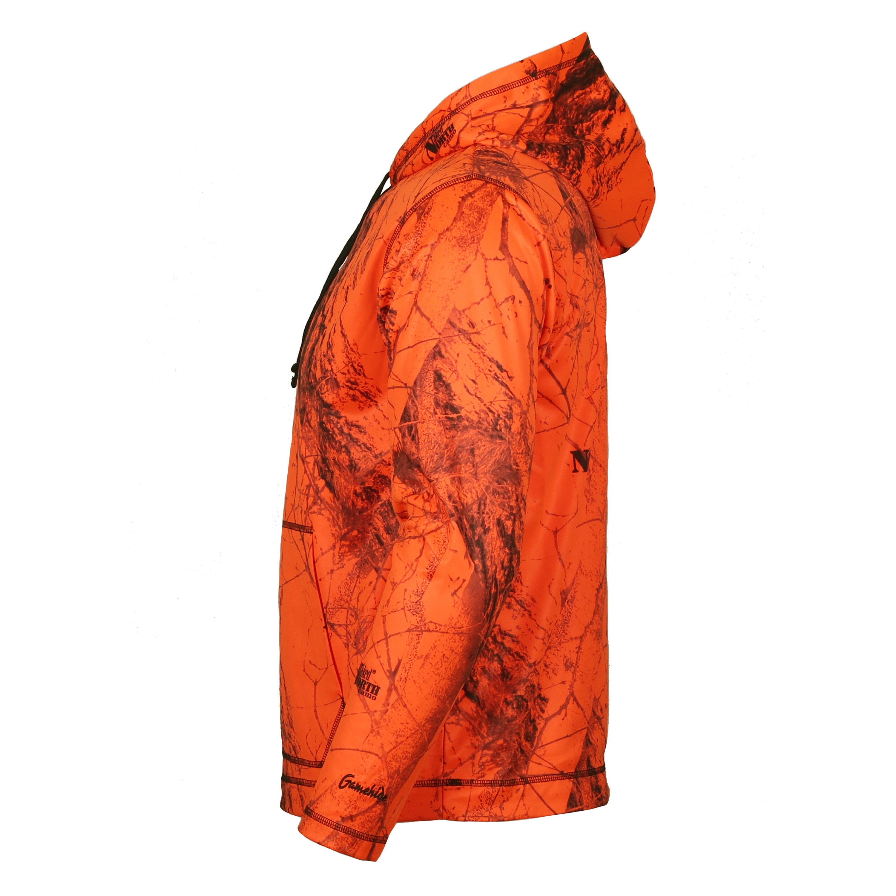 High performance fleece hoodie - side view (naked north blaze orange camo)