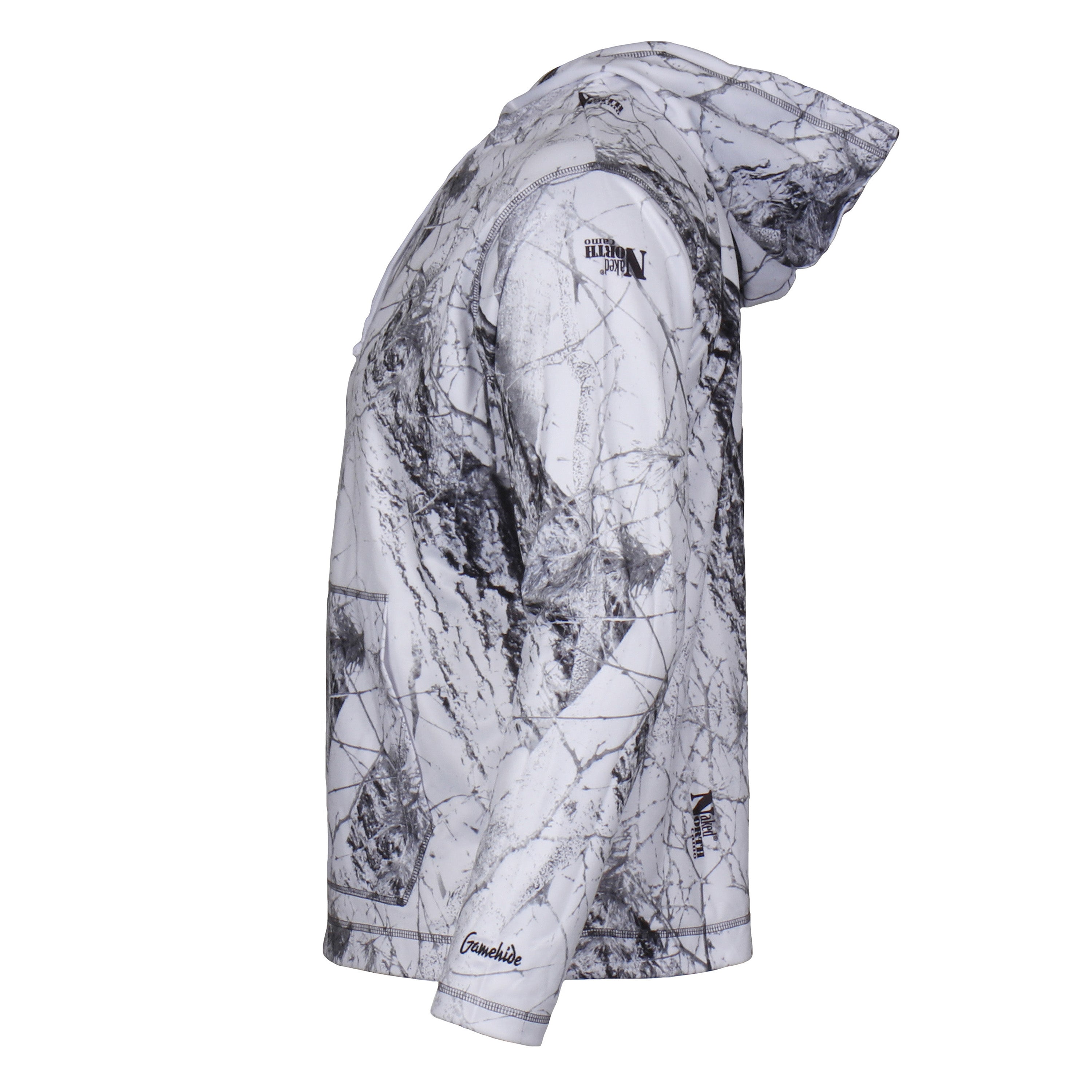 Load image into Gallery viewer, Snapcartshop Performance Fleece Hoodie side (naked north snow camo)
