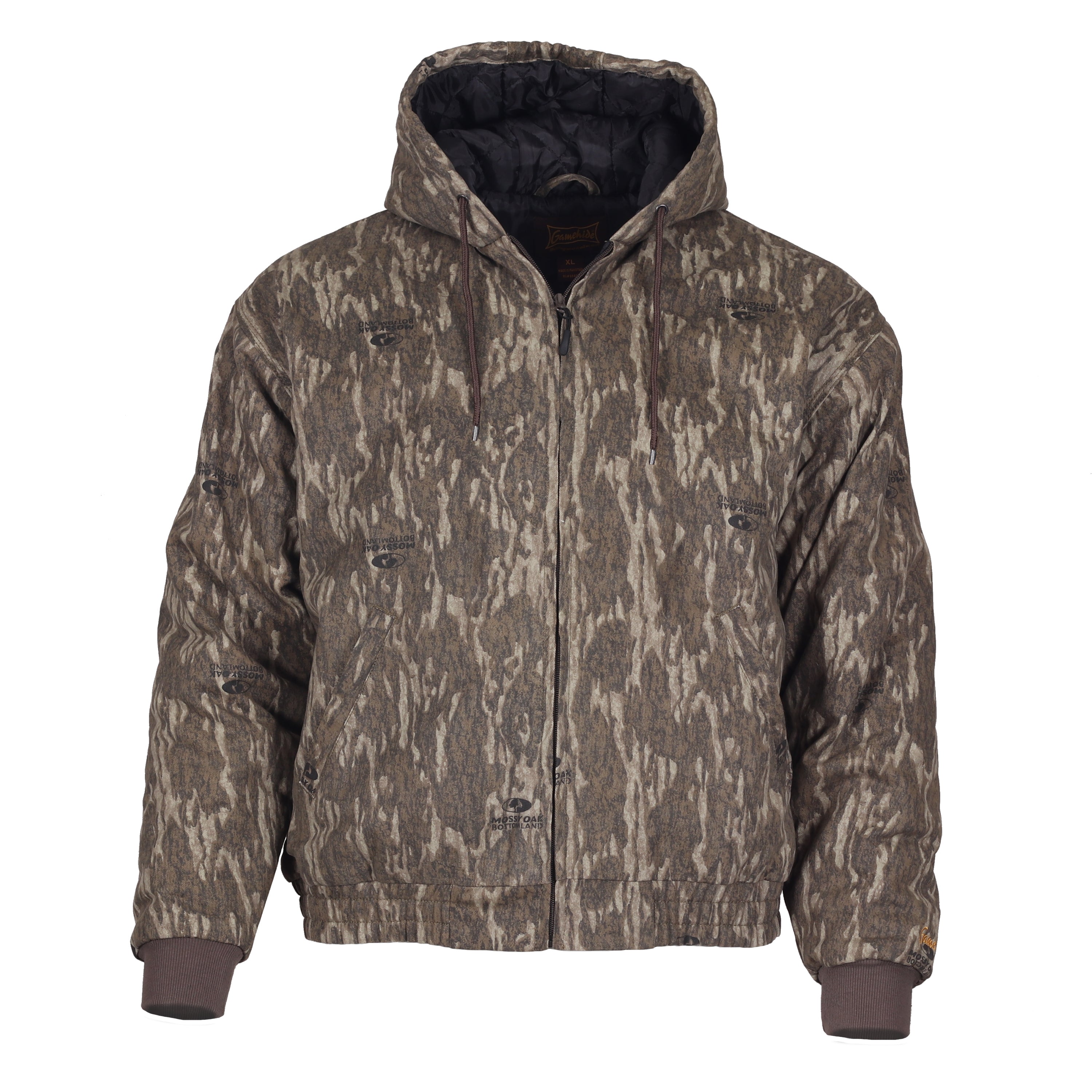 Load image into Gallery viewer, Snapcartshop Youth Lock Down Jacket Front view (mossy oak new bottomland). 
