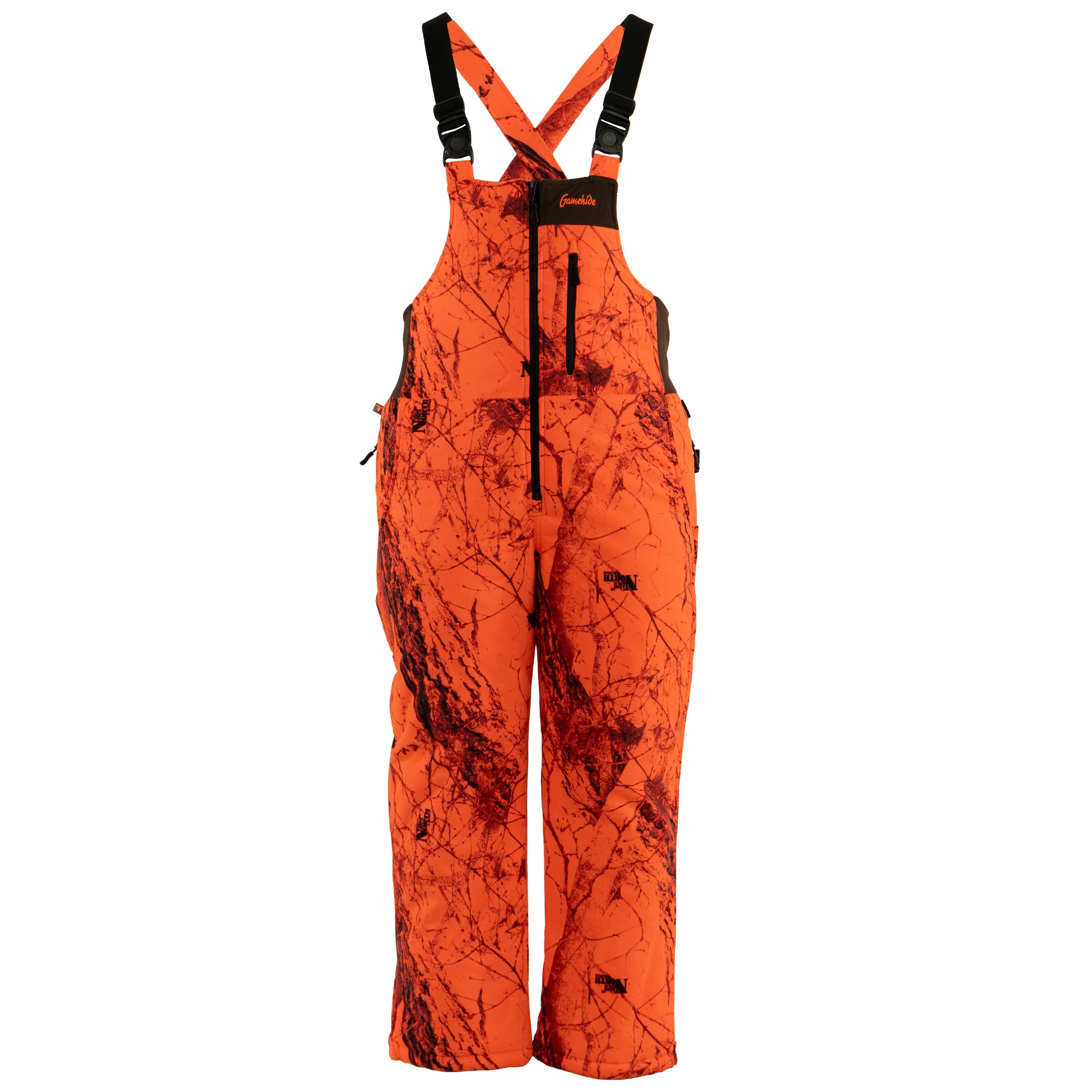 Snapcartshop embers edge bib - front view (naked north blaze orange camo)