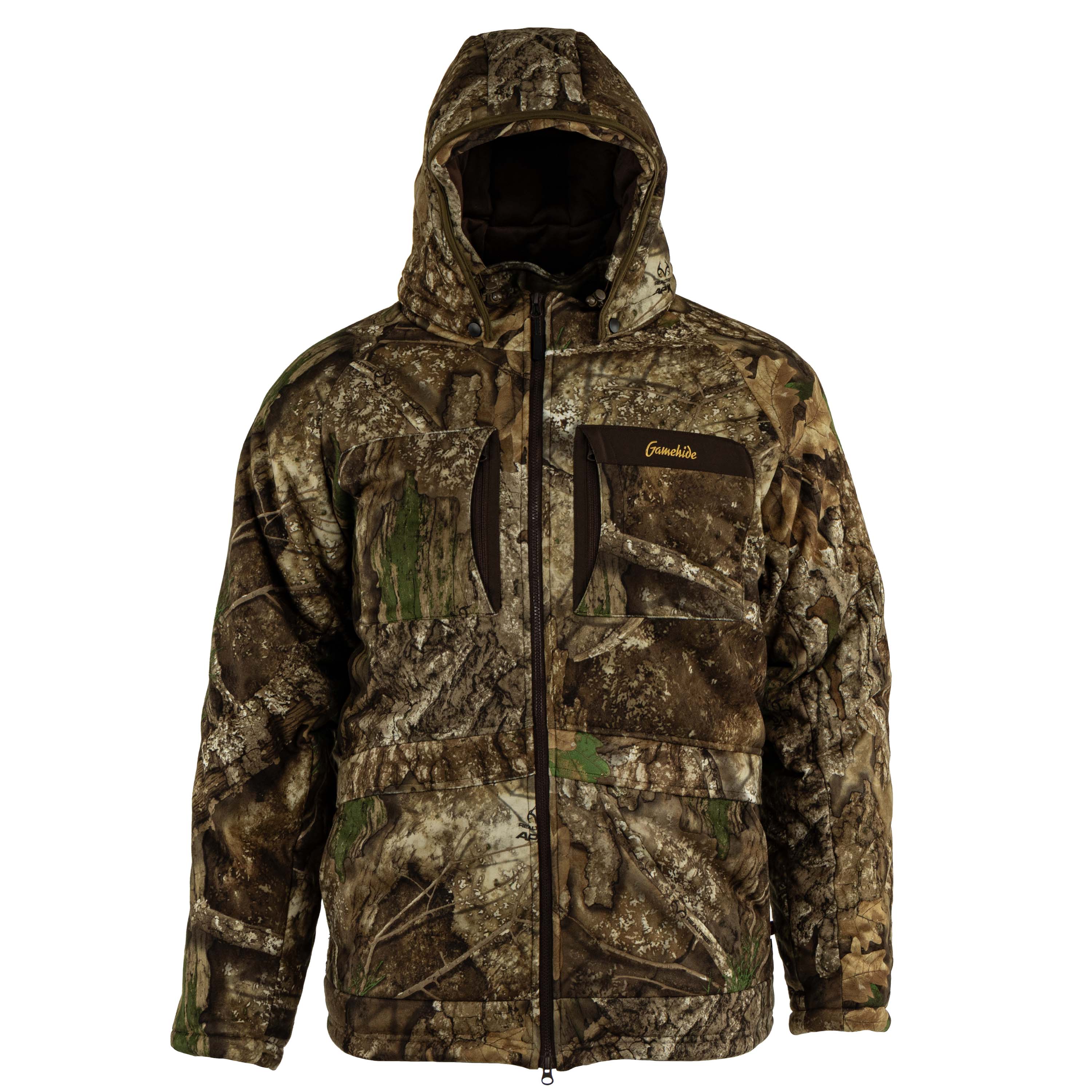 Embers Edge parka with hood up - front view (realtree apx)
