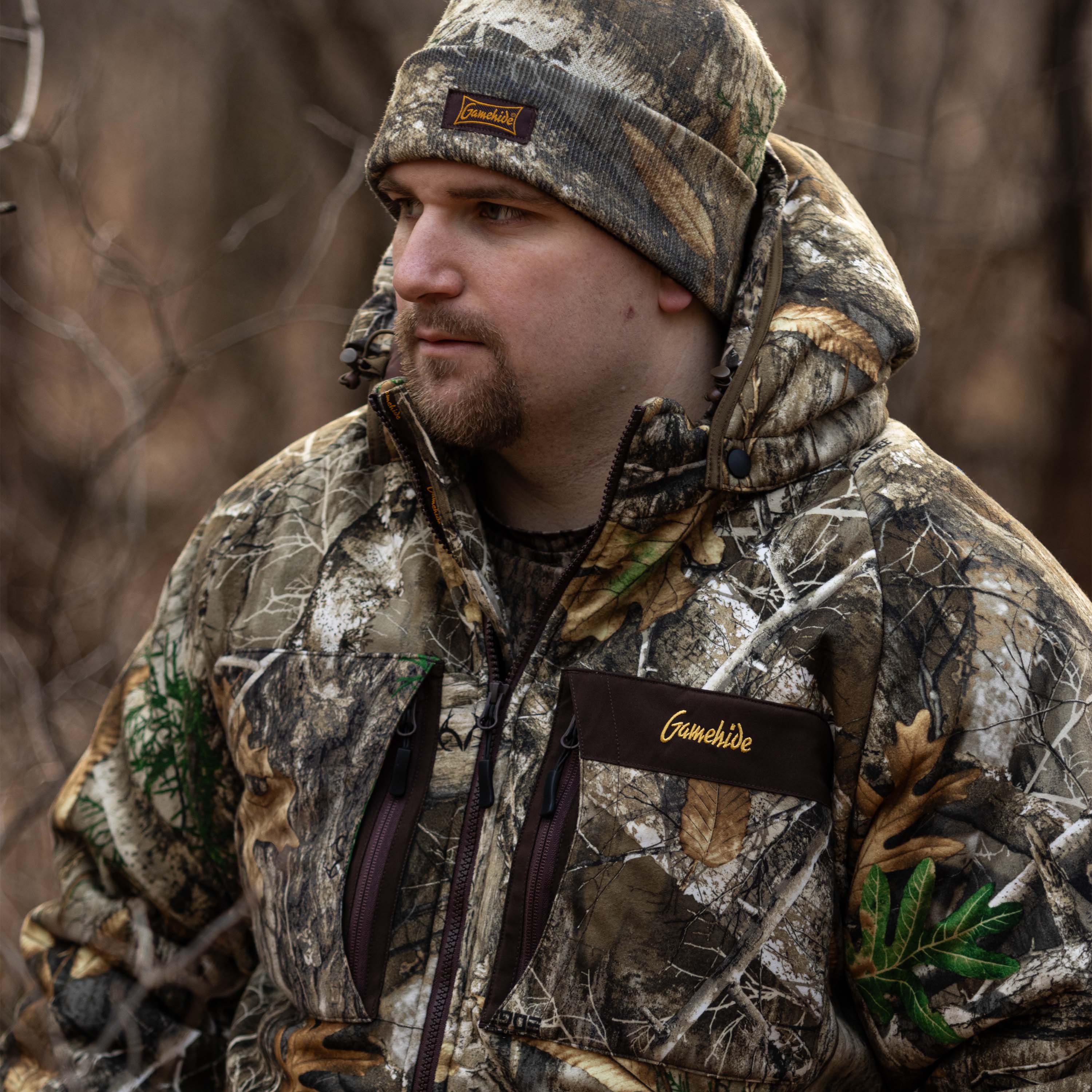 Cold weather parka hunting chest view