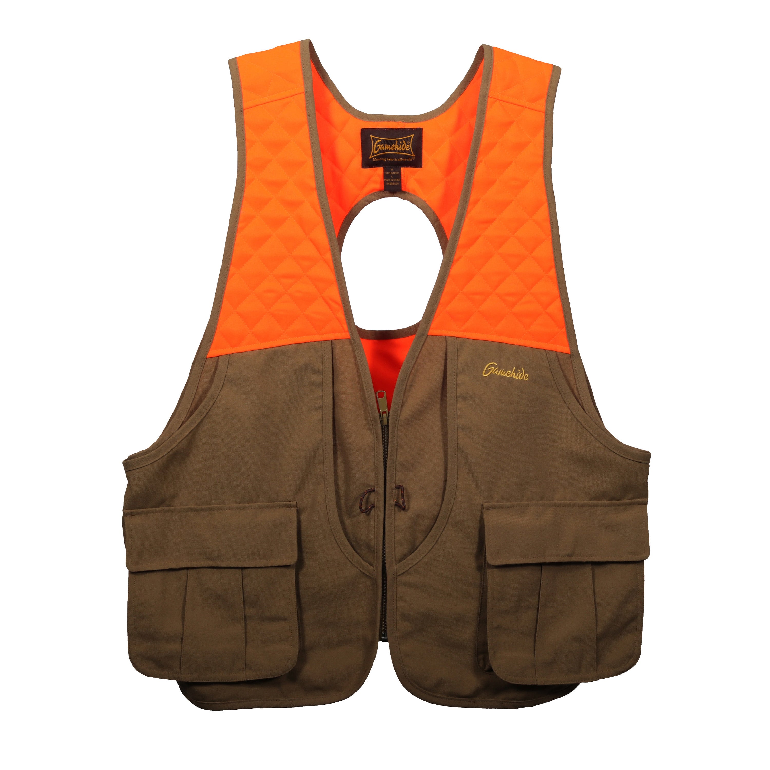 Snapcartshop Gamebird Ultra Light Upland Vest For Men front (tan/blaze orange)