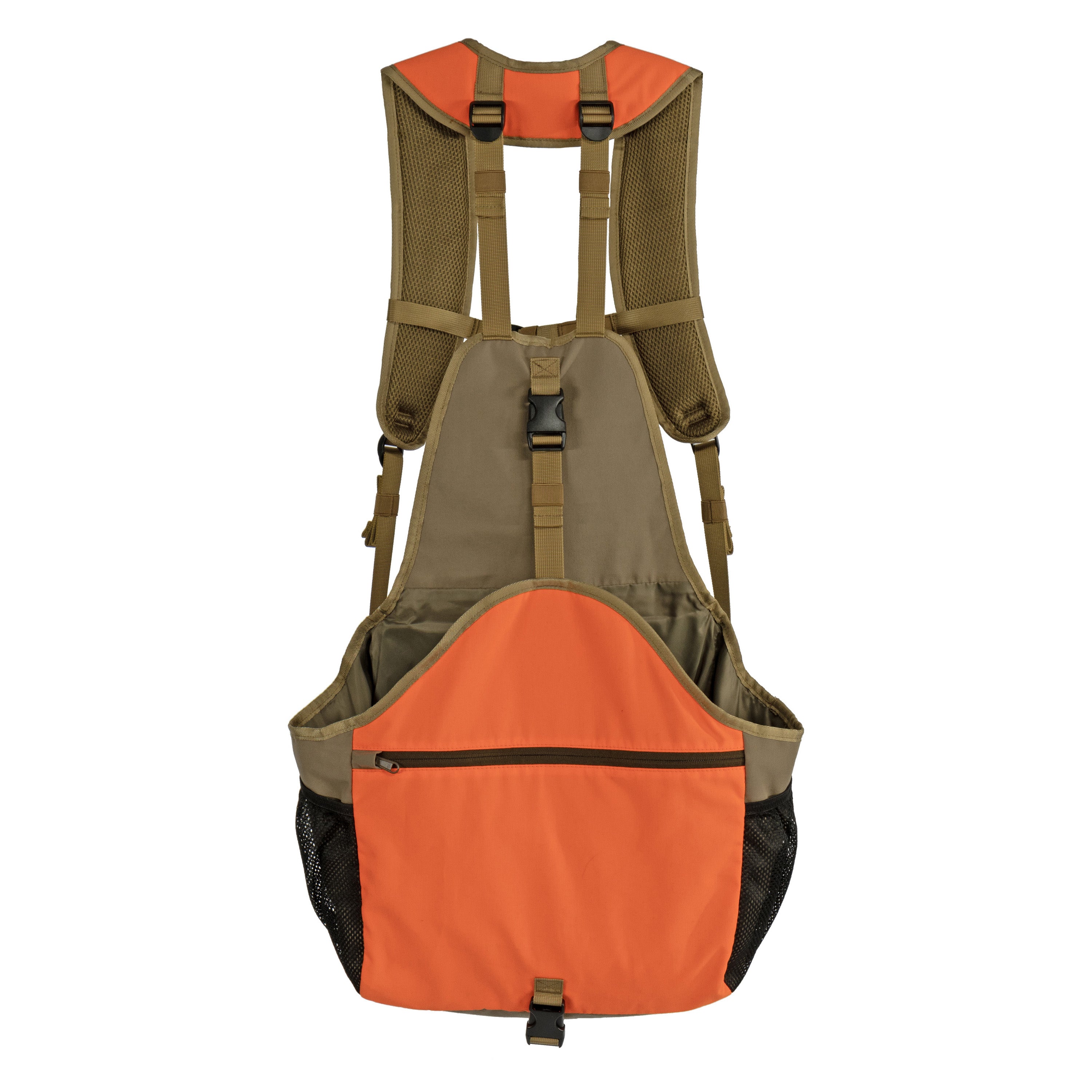 Load image into Gallery viewer, Snapcartshop wing warrior upland strap vest back view (tan/blaze orange)
