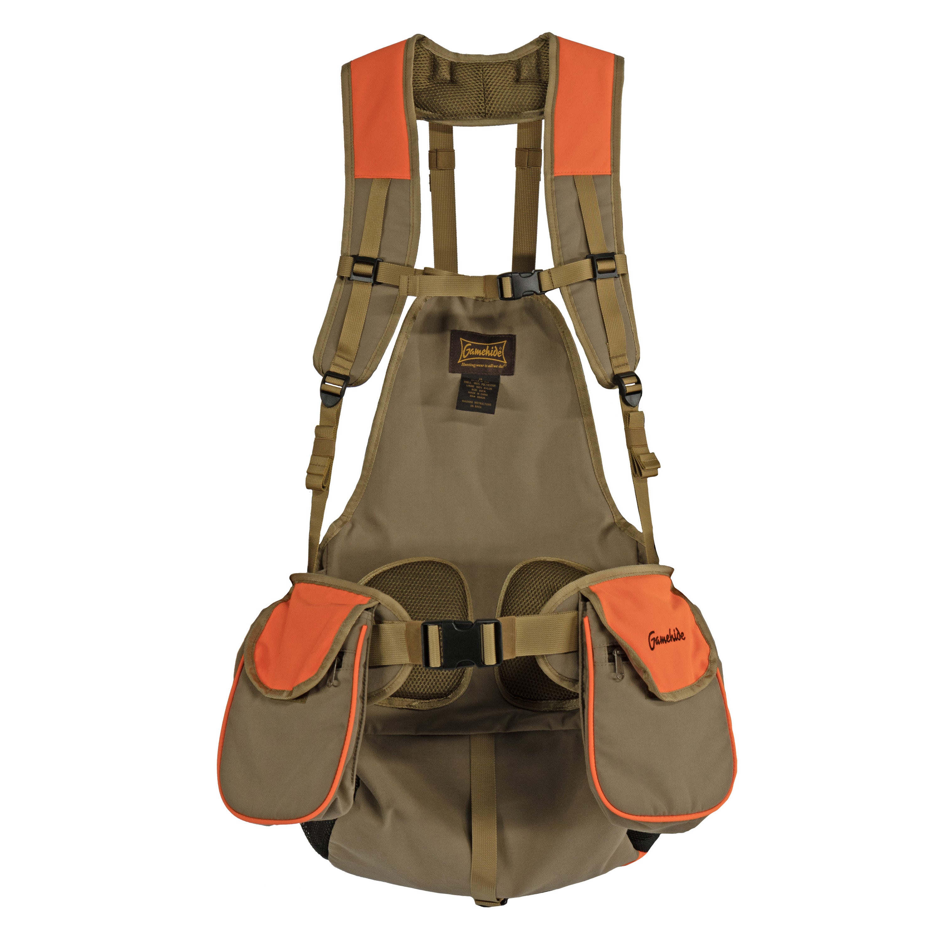 Load image into Gallery viewer, Snapcartshop wing warrior upland strap vest front view (tan/blaze orange)

