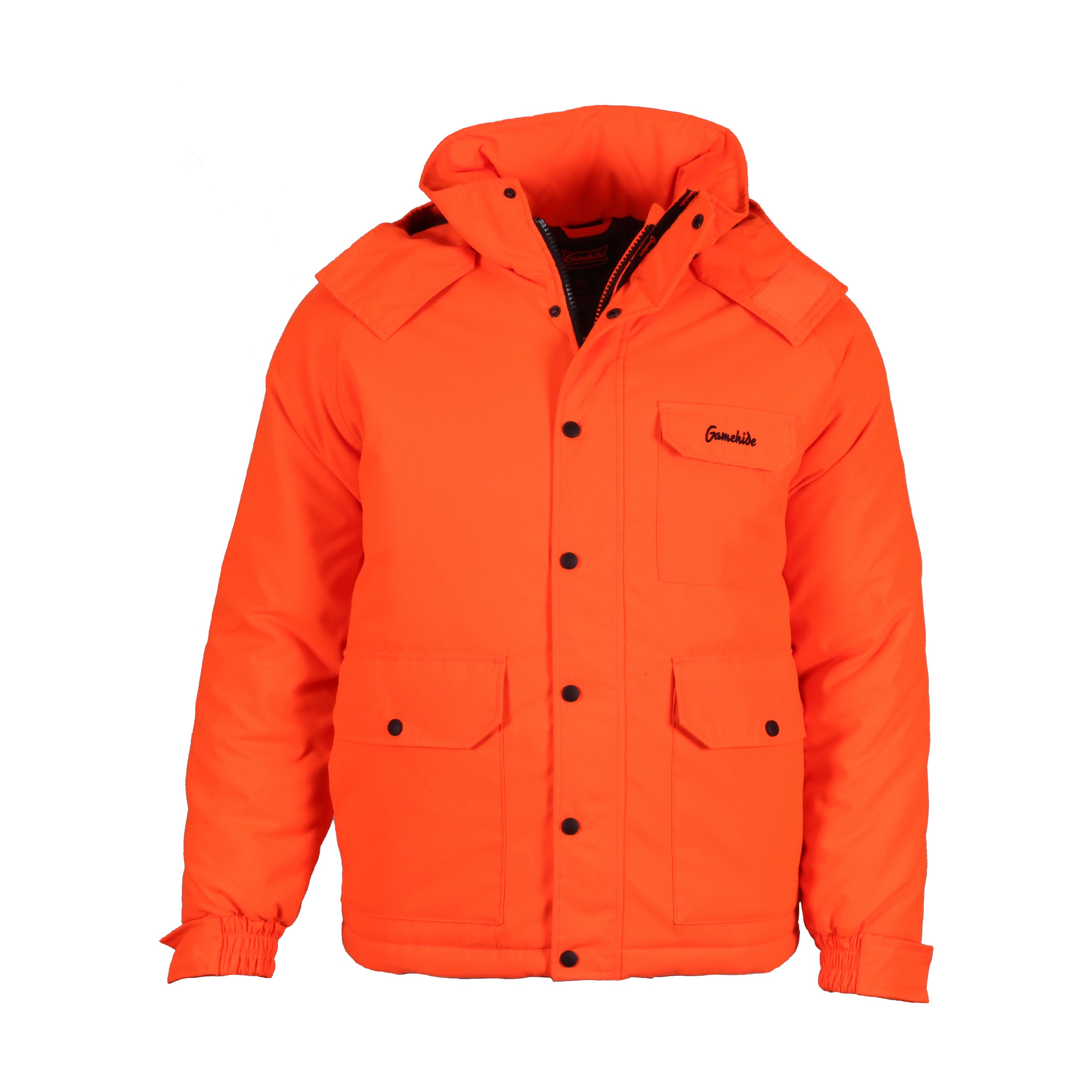 Load image into Gallery viewer, Snapcartshop deer hunter parka - front view (blaze orange)
